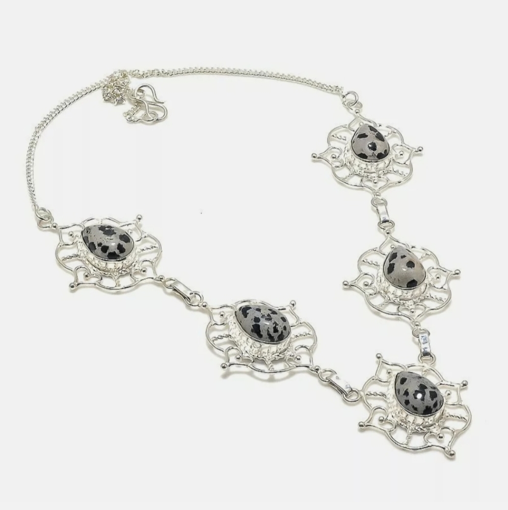 New Dalmatian Jasper Silver Hearts Necklace.